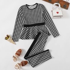 Футболка и брюки с узором хаундстута для девочек Shein