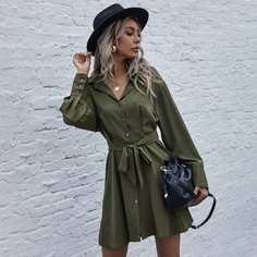 с поясом Одноцветный Повседневный Платья Shein