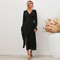 со сборками Одноцветный Элегантный Платья Shein