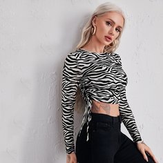Сетчатый топ в полоску зебры на кулиске Shein