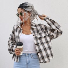 Пуговица Клетчатый Повседневный жакеты Shein