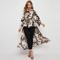 Пояс Цветочный Повседневный Блузы Shein