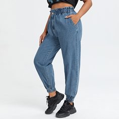 на пуговицах Одноцветный Повседневный Джинсы размер плюс Shein