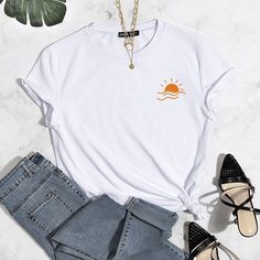С карикатурой Повседневный Футболки Shein