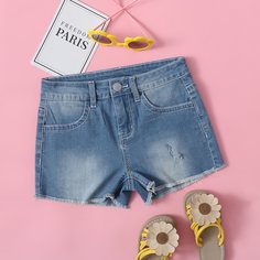 Рваные джинсовые шорты для девочек Shein