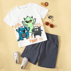 Шорты и топ с оригинальным принтом для мальчиков Shein