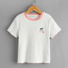 Топ с вышивкой вишни для девочек Shein
