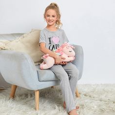 Пижама с текстовым принтом для девочек Shein
