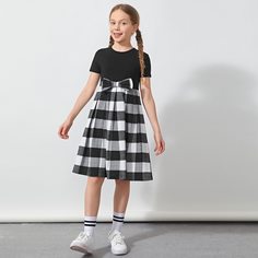 Плиссированное платье в клетку для девочек Shein