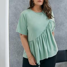 Однотонный топ размера плюс с оборкой Shein