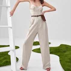 Открытая спина Одноцветный Элегантный Комбинезоны Shein