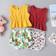 4 пакета майка и шорты с фруктовым принтом для девочек Shein