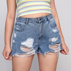 Рваные джинсовые шорты размера плюс Shein