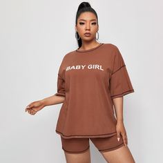 Байкерские шорты и топ размера плюс с текстовым принтом Shein