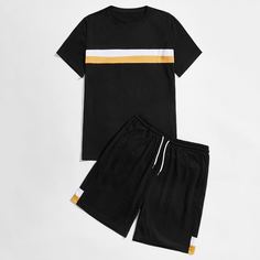 Мужские шорты и футболка в полоску Shein
