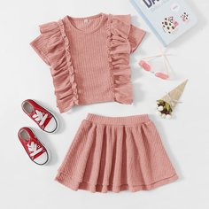 Футболка с оборкой и юбка для девочек Shein