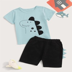 Шорты и футболка с мультипликационным принтом 3D для мальчиков Shein