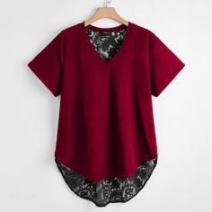 Асимметричная футболка с кружевом размера плюс Shein