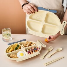 1шт Мультипликационная тарелка и 3шт столовые приборы Shein