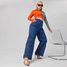 Джинсы-палаццо размера плюс с карманом Shein