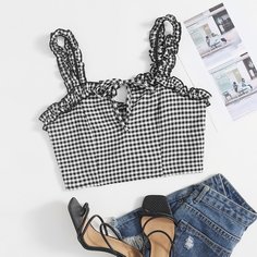 Топ на бретелях в клетку Gingham с оборками и оборками Shein