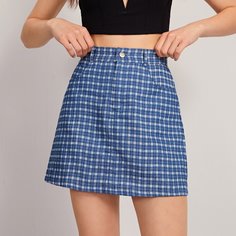 Юбка в клетку с пуговицами Shein