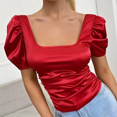 Атласная короткая блузка со сборкой Shein