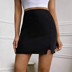 Разрез Одноцветный Повседневный Юбки Shein