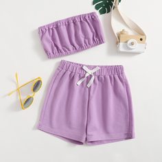Кроп топ и шорты для девочек Shein