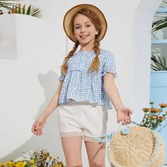 с оборками Клетка Бохо Блузки для девочек Shein