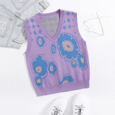 Трикотажный жилет с цветочным и геометрическим узором Shein