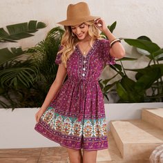 с оборками Цветочный принт Бохо Платье Shein