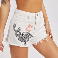 Джинсовые шорты с принтом "китайский дракон Shein