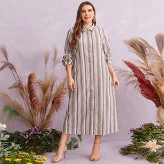 Платье в полоску размера плюс Shein