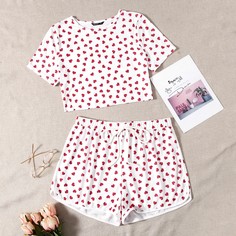 Шорты и футболка с принтом сердца размера плюс Shein