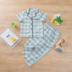 Пижама в клетку с лацканами для девочек Shein