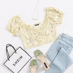 Короткая блузка с цветочным принтом Shein