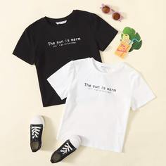 трикотажный Лозунг Повседневный Футболки для девочек Shein