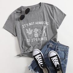 Растения Повседневный Футболки Shein