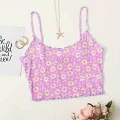 Укороченный топ на бретелях с цветочным рисунком Lettuce Edge Daisy Shein
