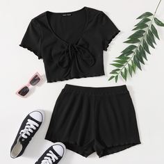 Шорты и топ на кулиске с оригинальной отделкой Shein