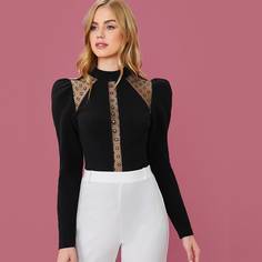 Топ с сетчатой вставкой и воротником-стойкой Shein