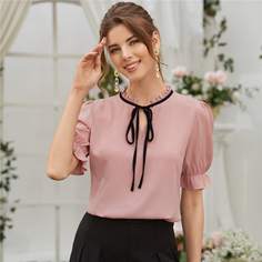 Блуза с воротником-бантом и оригинальным рукавом Shein