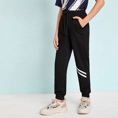 Спортивные брюки на кулиске с полосками для мальчиков Shein