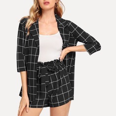 Блейзер в клетку и шорты с поясом Shein