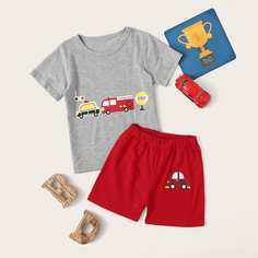 Шорты и футболка с мультяшным принтом для мальчиков Shein