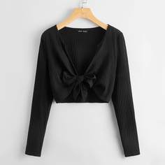 Вязаный однотонный топ с узлом Shein