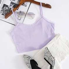 Трикотажный топ с кружевной отделкой Shein