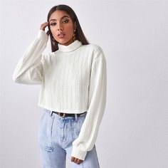 Вязаный топ с высоким воротником Shein