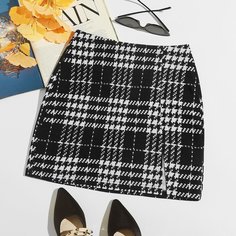 Юбка в клетку с разрезом Shein